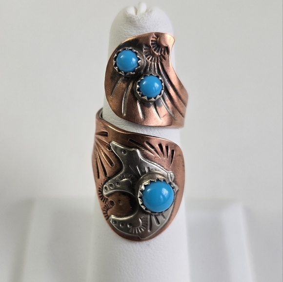 Native Spirit: Sterling Silver 925 Copper-Plated Sleeping Beauty Turquoise Ring